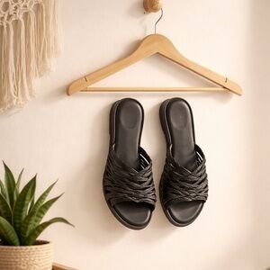 JEFFREY CAMPBELL Brown Leather Intwined Slip on Sandals slides Size 8